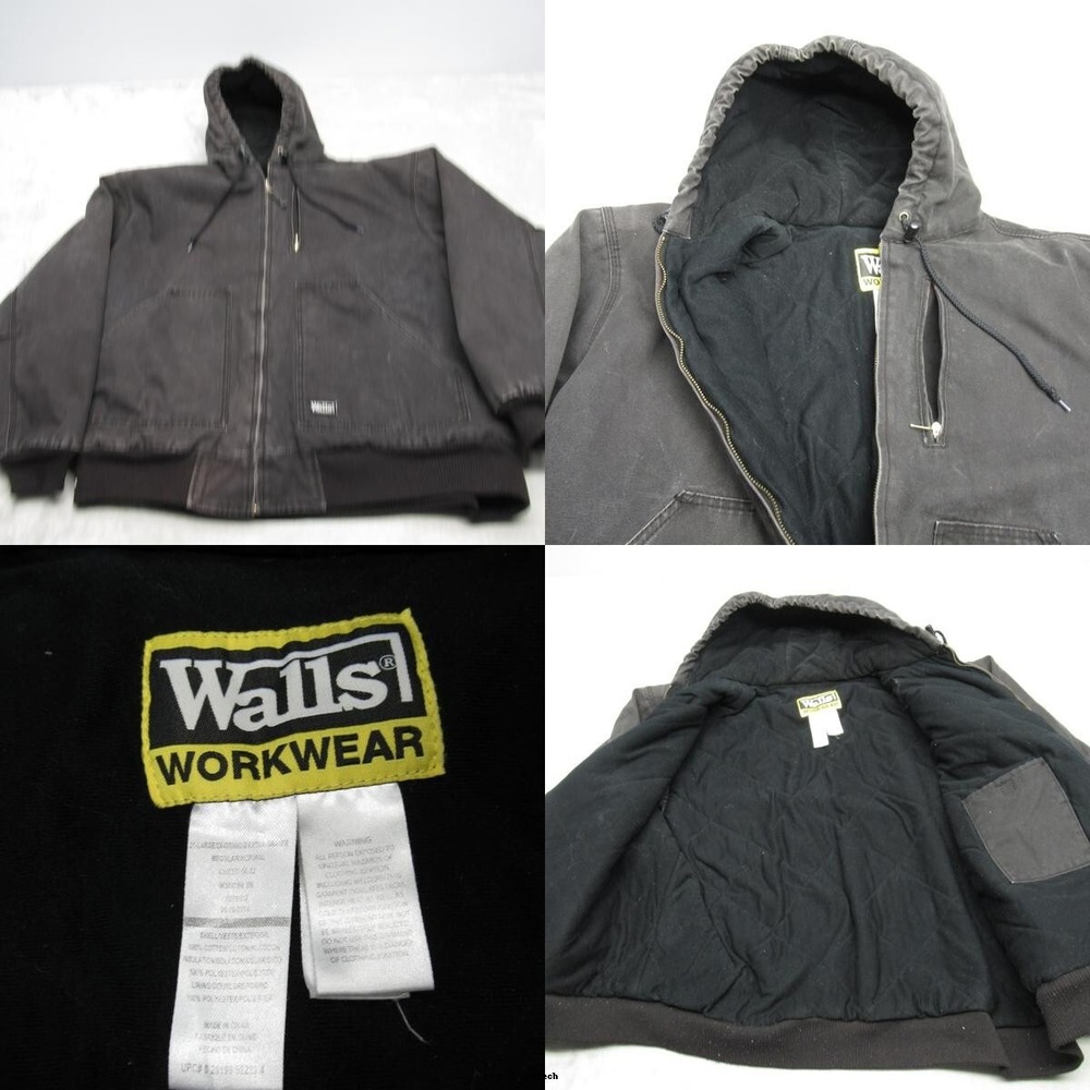 Walls Work Jacket Men XXL Black Duck Rugged Canvas Insulated Full Zip Distress